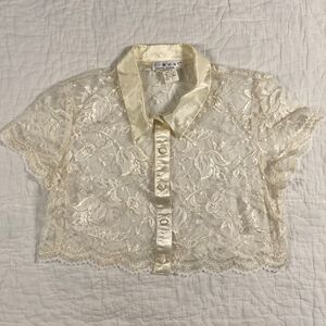 Vintage R-Wear Cropped Cream Lace Button Up size 5
